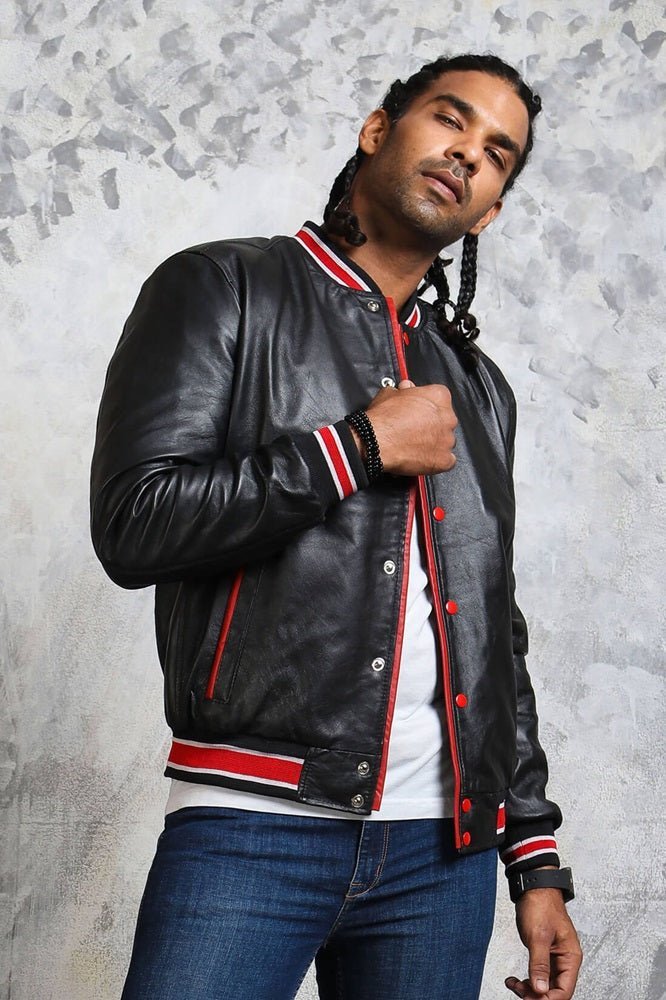 Men's Black and Red Bomber Jacket - X - Small - Black - Men's Black and Red Bomber Jacket - Tatoo Tee