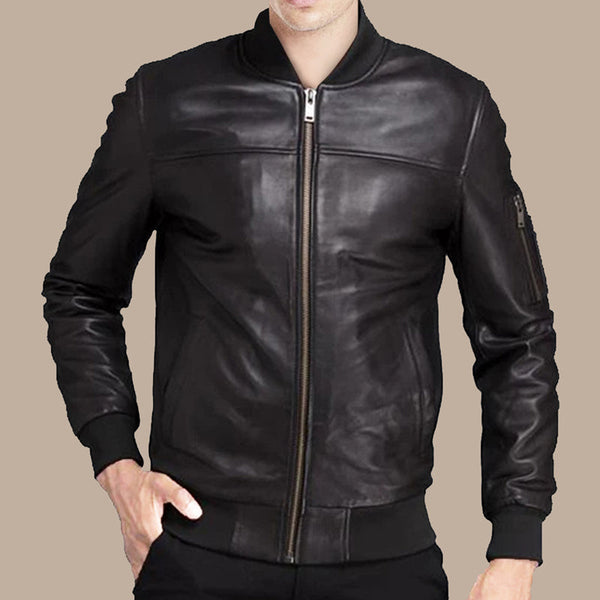 Mens Biker Black Bomber Jacket