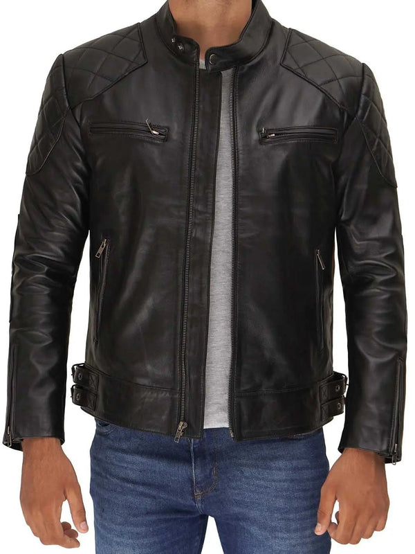 Men's Black Cafe Racer Leather Jacket