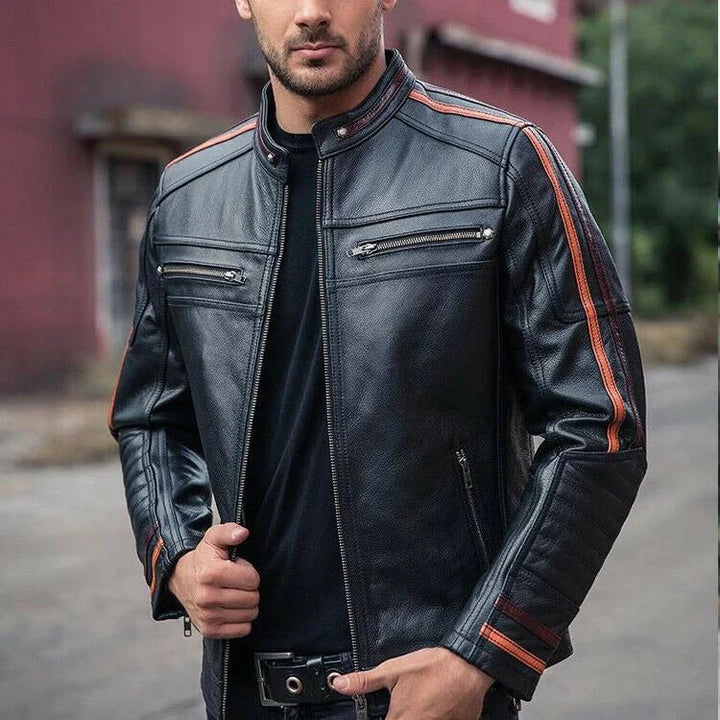 Men's Black Lambskin Cafe Racer Retro Slim Fit Biker Leather Motorcycle Jacket - Male - XS - Men's Black Lambskin Cafe Racer Retro Slim Fit Biker Leather Motorcycle Jacket - Tatoo Tee