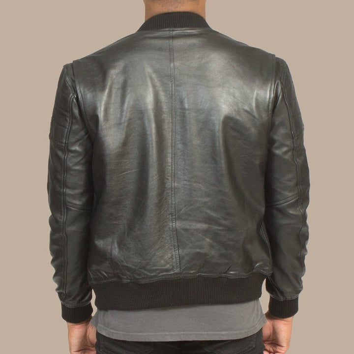 Mens Black Lambskin Leather Stylish Bomber Jacket - S - Mens Black Lambskin Leather Stylish Bomber Jacket - Tatoo Tee
