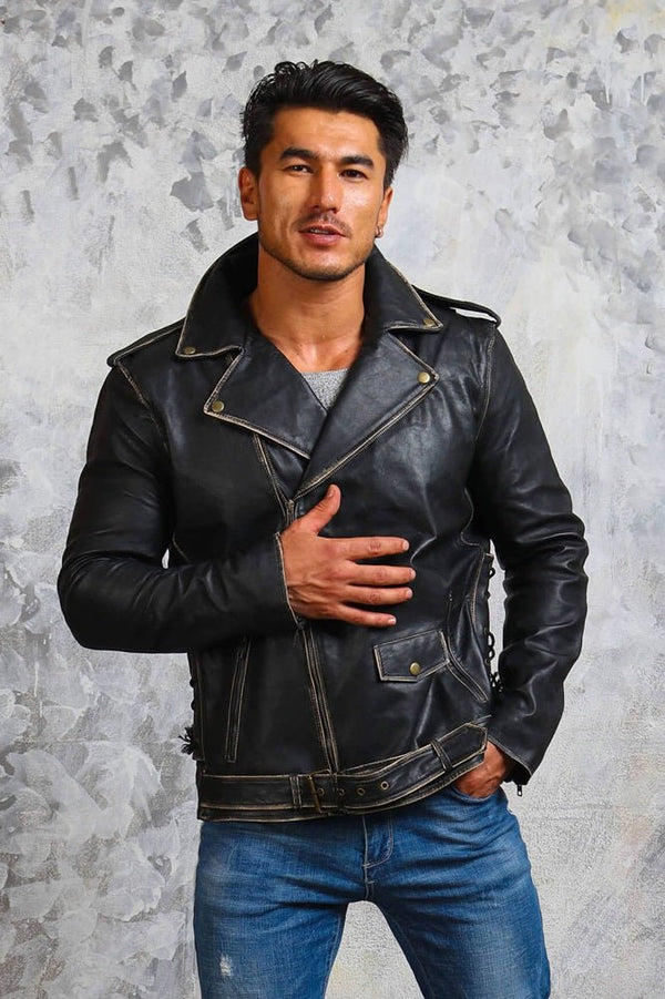 Men's Black Leather Motorcycle Jacket
