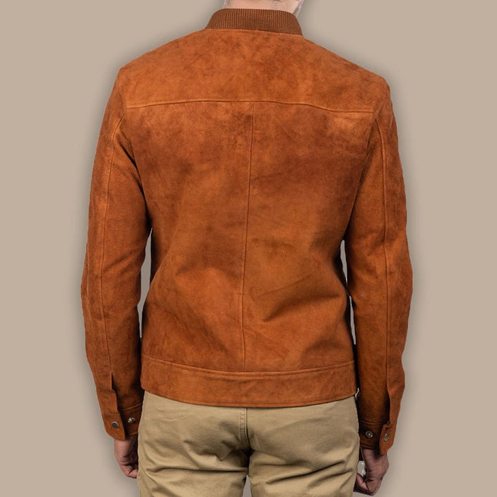 Men's Brown Bomber Suede Jacket - S - Men's Brown Bomber Suede Jacket - Tatoo Tee