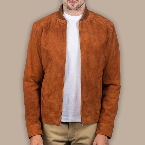 Men's Brown Bomber Suede Jacket