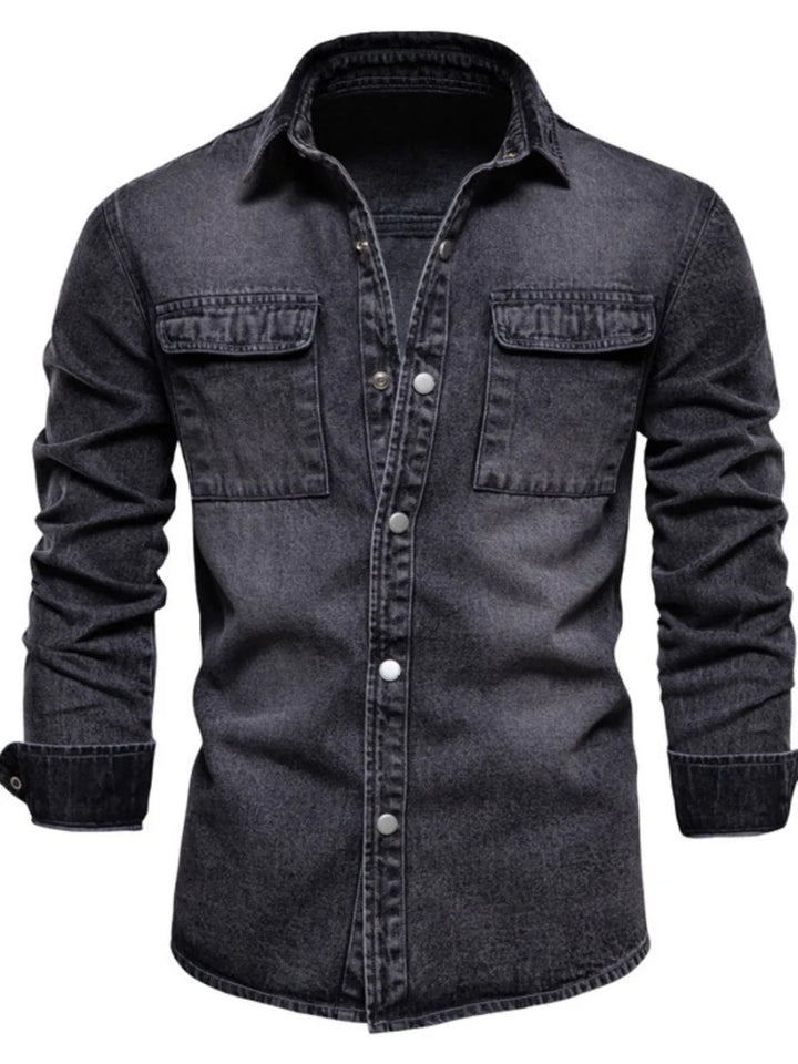 Men's Button Down Chest Pocket Denim Jacket - Dark - S - 1d7454f2 - fe03 - 451e - b7b2 - 180de232df28 - Max - Tatoo Tee