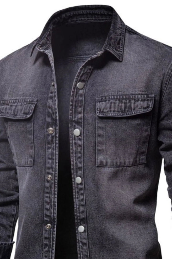 Men's Button Down Chest Pocket Denim Jacket - Dark - S - a874e1c3 - 5fb9 - 49d2 - a428 - 2812526350f2 - Max - Tatoo Tee