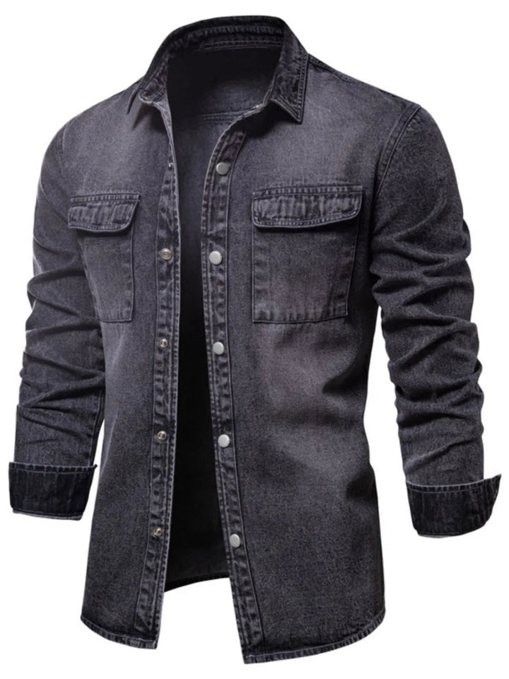 Men's Button Down Chest Pocket Denim Jacket - Dark - S - b1a0e5ca - 201e - 4854 - ba0e - 09fff482ec20 - Max - Tatoo Tee