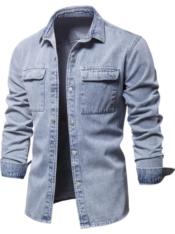 Men's Button Down Chest Pocket Denim Jacket - Light - S - 4e60301d - 23d4 - 4d69 - 907c - f860f35902b6 - Max - Tatoo Tee