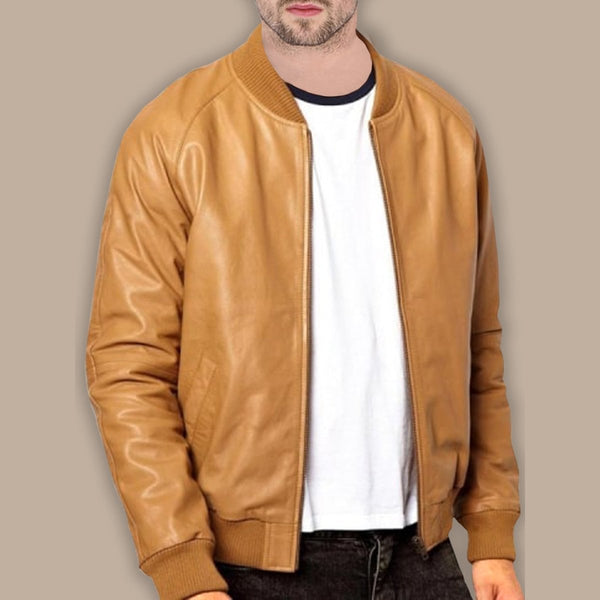 Mens Casual Tan Brown Bomber Jacket - S - Mens Casual Tan Brown Bomber Jacket - Tatoo Tee