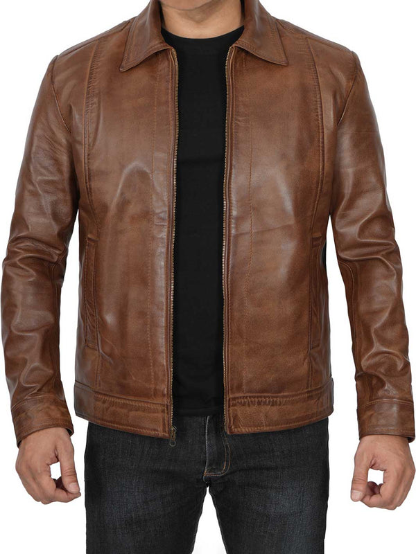 Mens Chocolate Brown Harrington Leather Jacket