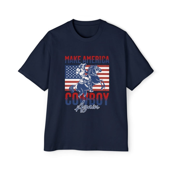 Men's Cowboy Graphic Tee - Make America Cowboy Again, Vintage Style T-Shirt, Casual Wear, Americana Gift, Western Fan Apparel - S - Navy - Men's Cowboy Graphic Tee - Make America Cowboy Again, Vintage Style T-Shirt, Casual Wear, Americana Gift, Western Fan Apparel - Tatoo Tee