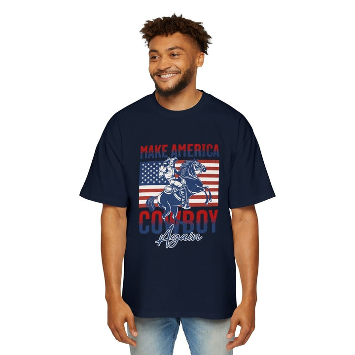 Men's Cowboy Graphic Tee - Make America Cowboy Again, Vintage Style T-Shirt, Casual Wear, Americana Gift, Western Fan Apparel - S - Navy - Men's Cowboy Graphic Tee - Make America Cowboy Again, Vintage Style T-Shirt, Casual Wear, Americana Gift, Western Fan Apparel - Tatoo Tee