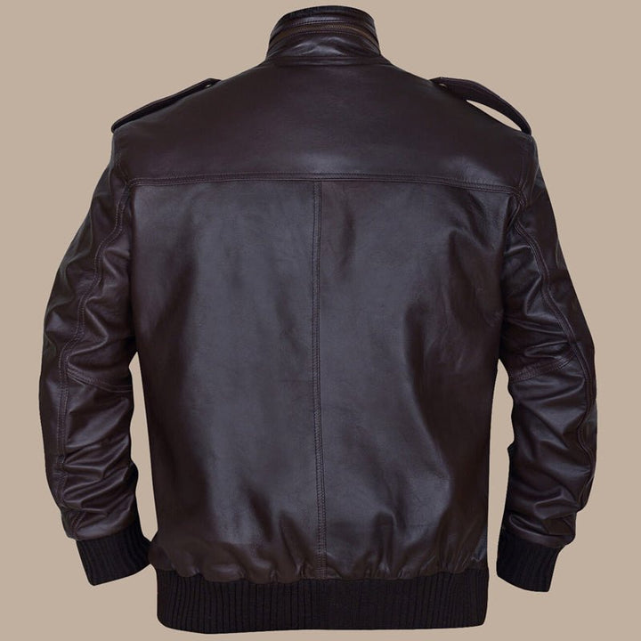 Men’s Dapper Brownish Leather Bomber Jacket - S - Men’s Dapper Brownish Leather Bomber Jacket - Tatoo Tee