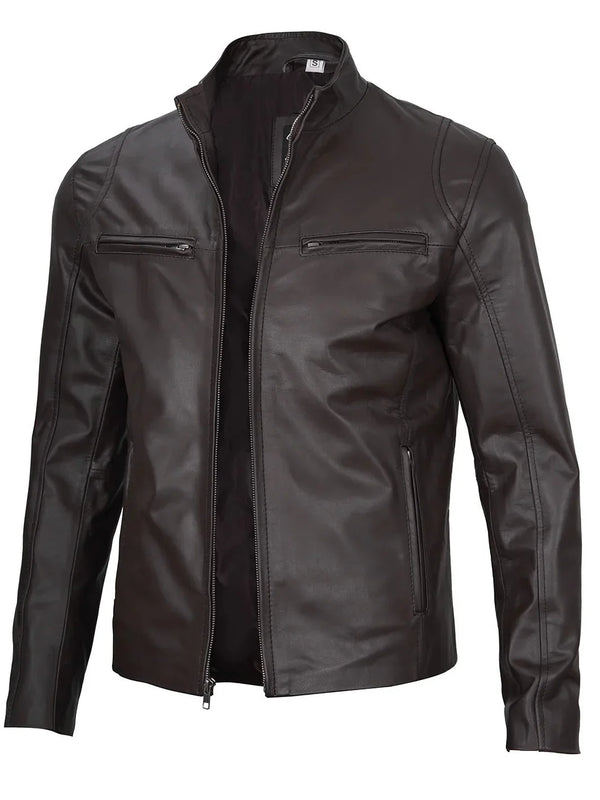 Men's Dark Brown Cafe Racer Leather Jacket