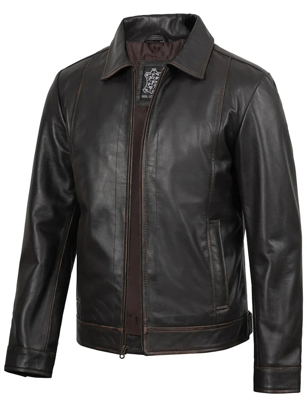 Mens Distressed Dark Brown Motorcycle Leather Jacket