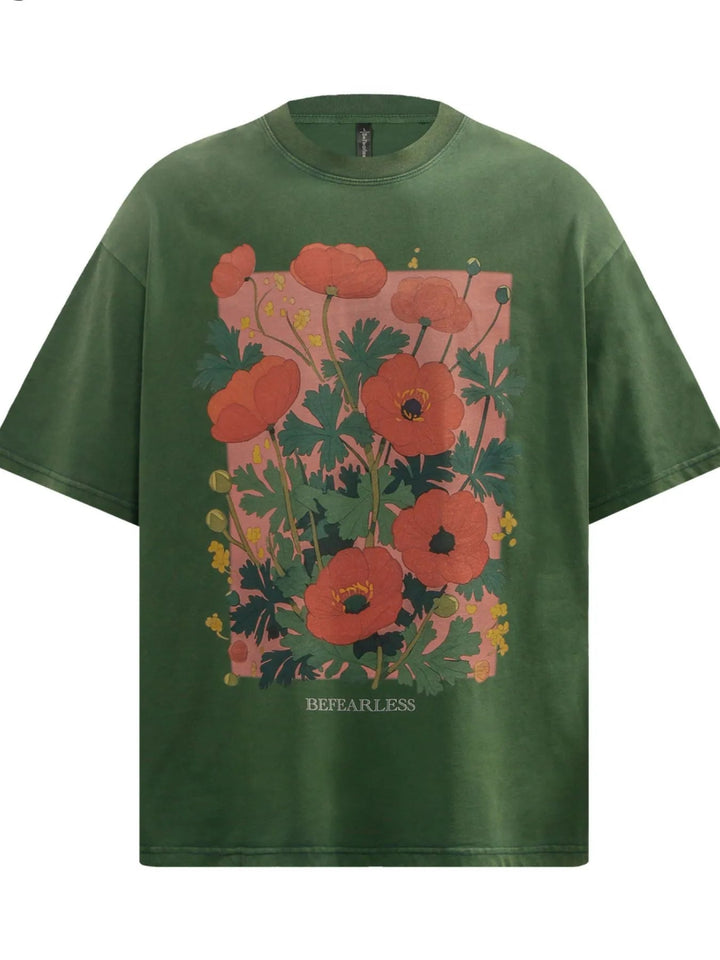 Men's Flower Graphic Oversized T-Shirt - Green - S - 0e0290f9 - 64e3 - 4c6a - b30f - d1b93ee9dc1e - Max - Origin - Tatoo Tee
