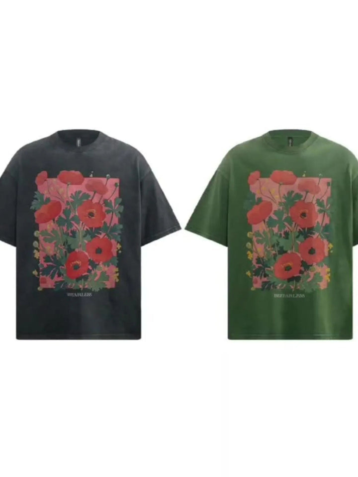 Men's Flower Graphic Oversized T-Shirt - Green - S - 14b45a5c - 4984 - 4811 - 9a24 - ed5b0773e3c4 - Max - Origin - Tatoo Tee