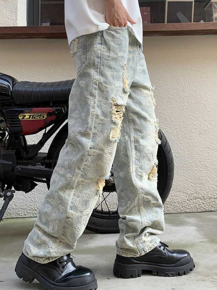 Men's Full Size Distressed Wide Leg Jeans Plus Size - Light - S - c7dd895e - 0dc3 - 439c - 8030 - a327bc7ba458 - Max - Origin - Tatoo Tee