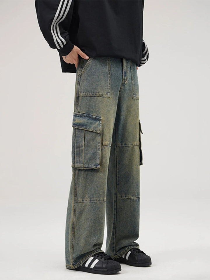 Men's Full Size Wide Leg Cargo Jeans Plus Size - Vintage Blue - S - 53504b87009942889d81d88dcb8a9442 - Max - Origin - Tatoo Tee