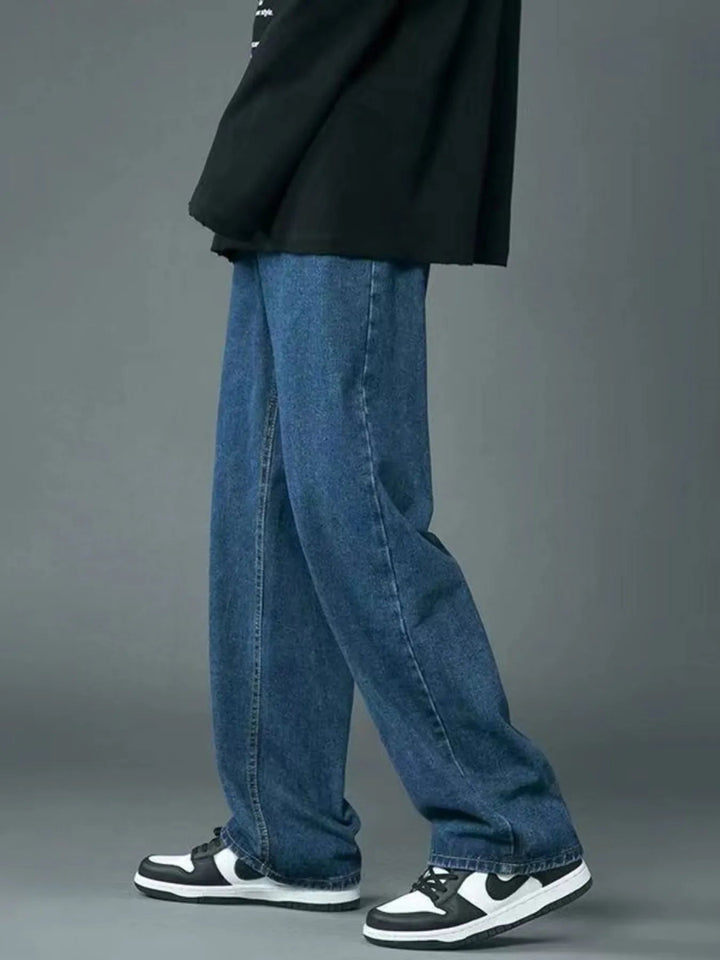 Men's Full Size Wide Leg Wash Relaxed Fit Jeans Plus Size - Dark Blue - S - e26c7945b0b04b7296538052074da53a - Max - Origin - Tatoo Tee