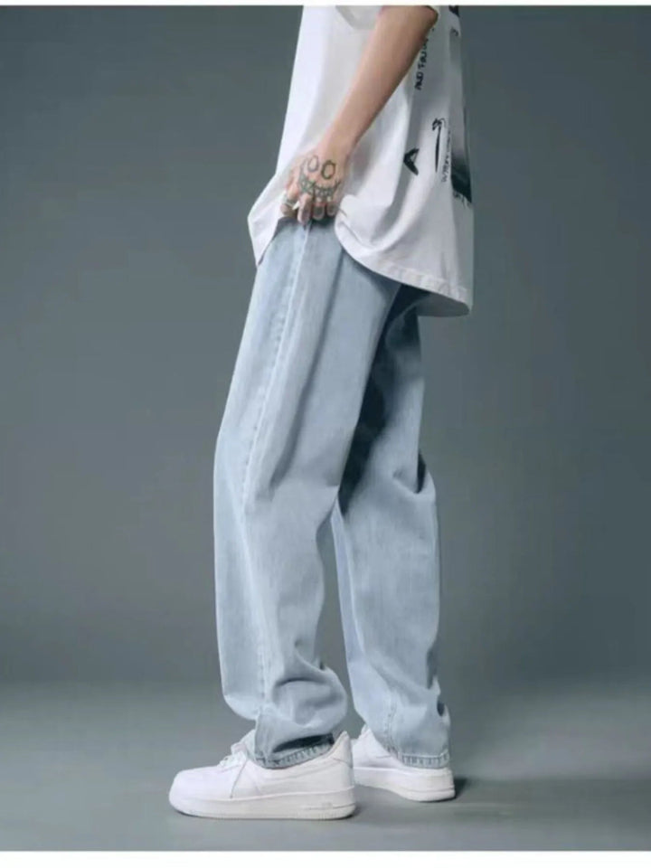 Men's Full Size Wide Leg Wash Relaxed Fit Jeans Plus Size - Light Blue - S - dd0abbedc8b0493ea148270e51372745 - Max - Origin - Tatoo Tee