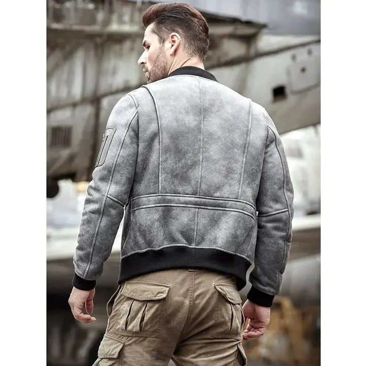 Men's Grey A2 Airforce Flight Sheepskin Shearling Motorcycle Jacket - Male - XS - Men's Grey A2 Airforce Flight Sheepskin Shearling Motorcycle Jacket - Tatoo Tee