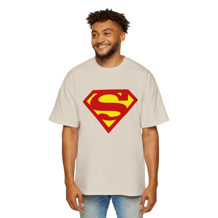 Men's Heavy Oversized Superman Tee - Heroic Graphic Shirt for Comic Fans - S - Ecru - Men's Heavy Oversized Superman Tee - Heroic Graphic Shirt for Comic Fans - Tatoo Tee