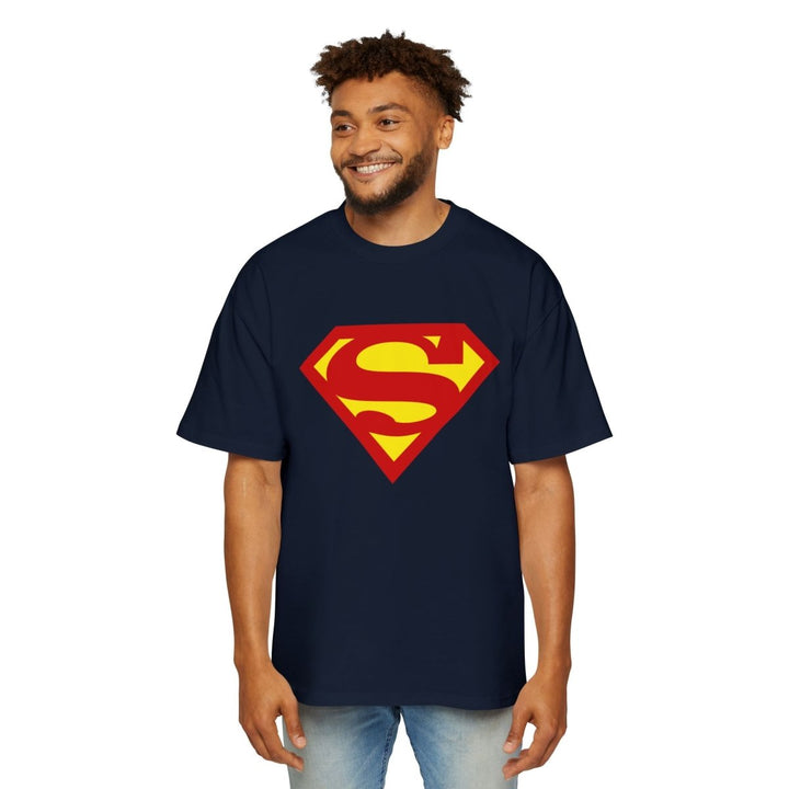 Men's Heavy Oversized Superman Tee - Heroic Graphic Shirt for Comic Fans - S - Navy - Men's Heavy Oversized Superman Tee - Heroic Graphic Shirt for Comic Fans - Tatoo Tee