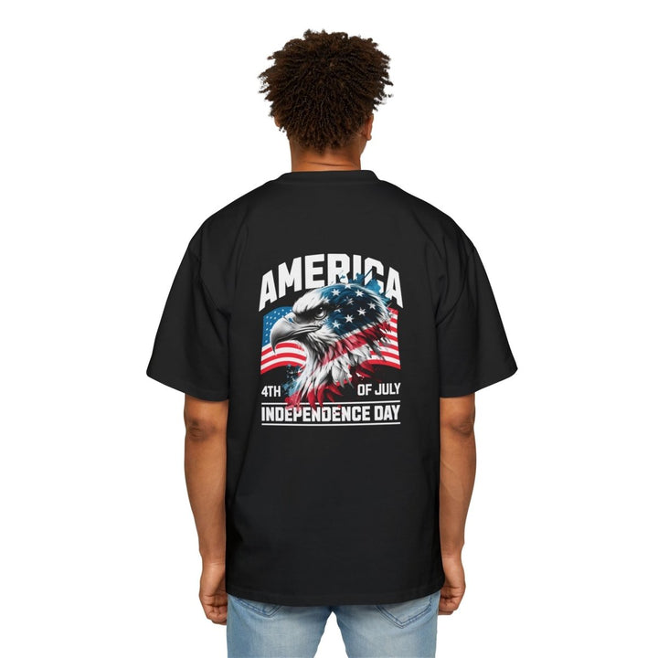 Men's Heavy Oversized Tee - 4th of July Eagle Design - S - Black - Men's Heavy Oversized Tee - 4th of July Eagle Design - Tatoo Tee