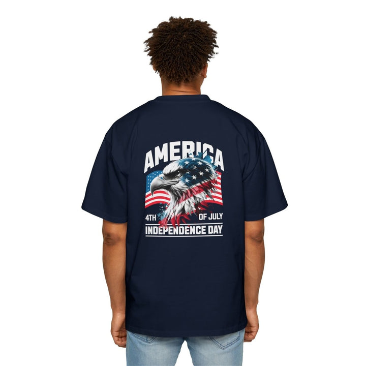 Men's Heavy Oversized Tee - 4th of July Eagle Design - S - Navy - Men's Heavy Oversized Tee - 4th of July Eagle Design - Tatoo Tee