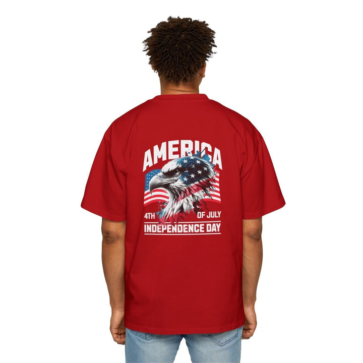 Men's Heavy Oversized Tee - 4th of July Eagle Design - S - Red - Men's Heavy Oversized Tee - 4th of July Eagle Design - Tatoo Tee