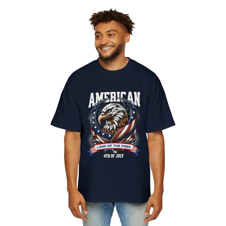 Men's Heavy Oversized Tee - American Eagle 4th of July T-Shirt - S - Midnight Blue - Men's Heavy Oversized Tee - American Eagle 4th of July T-Shirt - Tatoo Tee