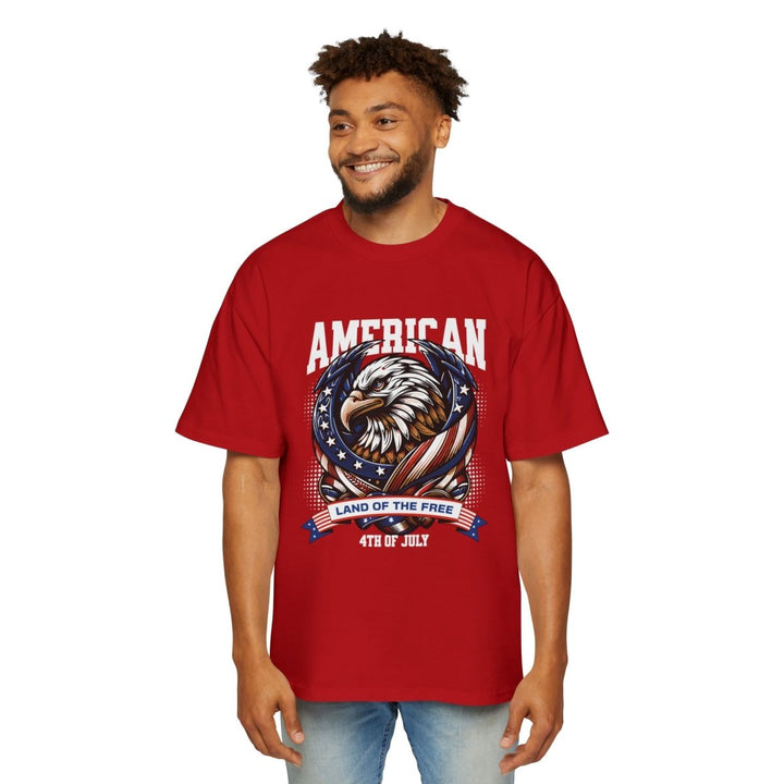 Men's Heavy Oversized Tee - American Eagle 4th of July T-Shirt - S - Red - Men's Heavy Oversized Tee - American Eagle 4th of July T-Shirt - Tatoo Tee
