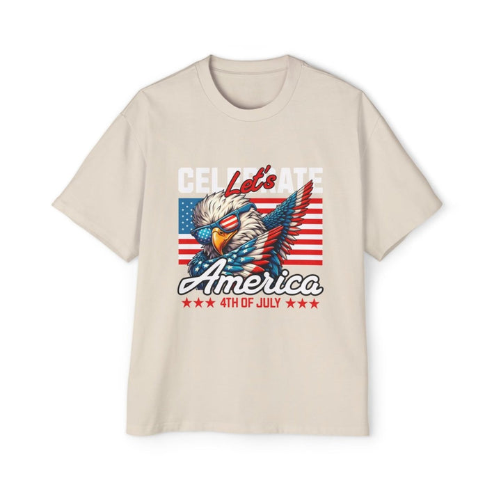 Men's Heavy Oversized Tee - Celebrate America 4th of July Shirt - S - Ecru - Men's Heavy Oversized Tee - Celebrate America 4th of July Shirt - Tatoo Tee