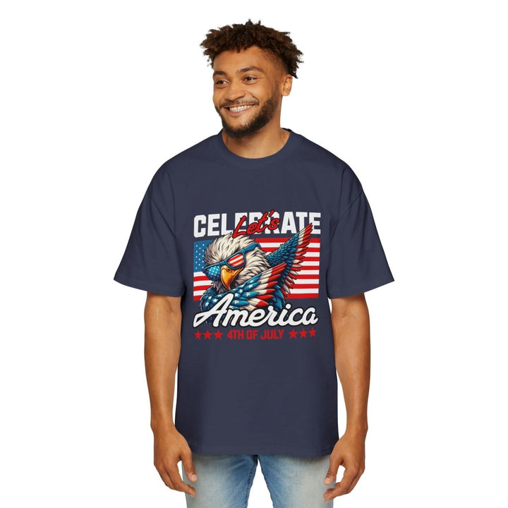Men's Heavy Oversized Tee - Celebrate America 4th of July Shirt - S - Midnight Blue - Men's Heavy Oversized Tee - Celebrate America 4th of July Shirt - Tatoo Tee