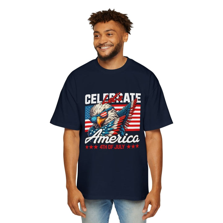 Men's Heavy Oversized Tee - Celebrate America 4th of July Shirt - S - Midnight Blue - Men's Heavy Oversized Tee - Celebrate America 4th of July Shirt - Tatoo Tee