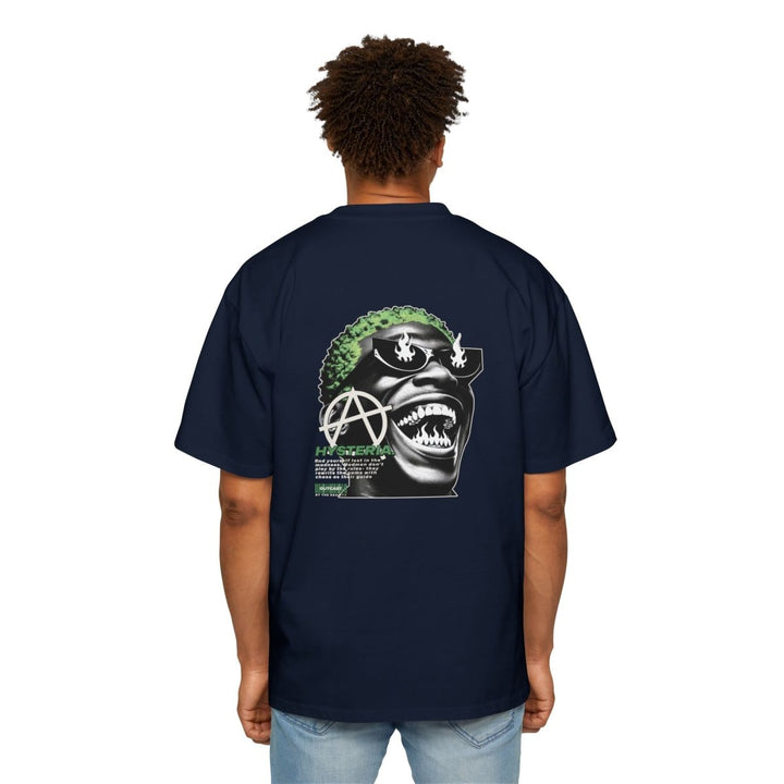 Men's Heavy Oversized Tee - Stylish Graphic T-Shirt with Bold Anarchy Design - S - Navy - Men's Heavy Oversized Tee - Stylish Graphic T-Shirt with Bold Anarchy Design - Tatoo Tee
