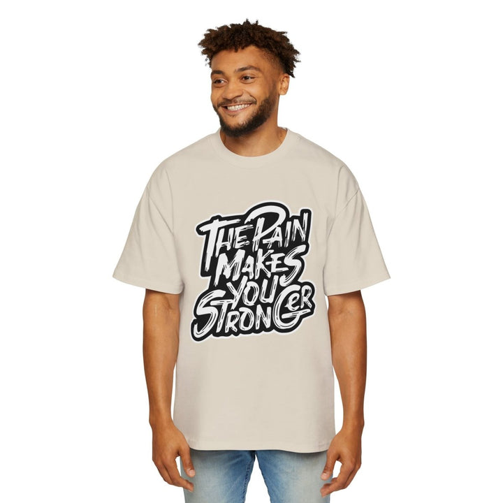 Men's Heavy Oversized Tee - "The Pain Makes You Stronger" Motivational Graphic Shirt - S - Midnight Blue - Men's Heavy Oversized Tee - "The Pain Makes You Stronger" Motivational Graphic Shirt - Tatoo Tee