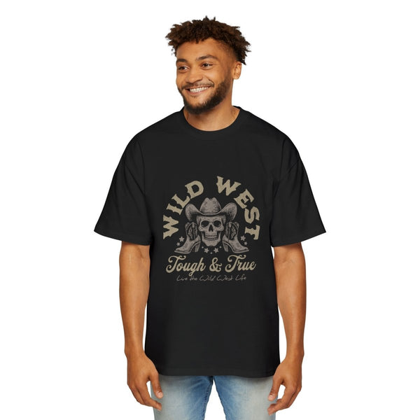 Men's Heavy Oversized Tee - Wild West Tough & True Graphic T-Shirt - S - Black - Men's Heavy Oversized Tee - Wild West Tough & True Graphic T-Shirt - Tatoo Tee