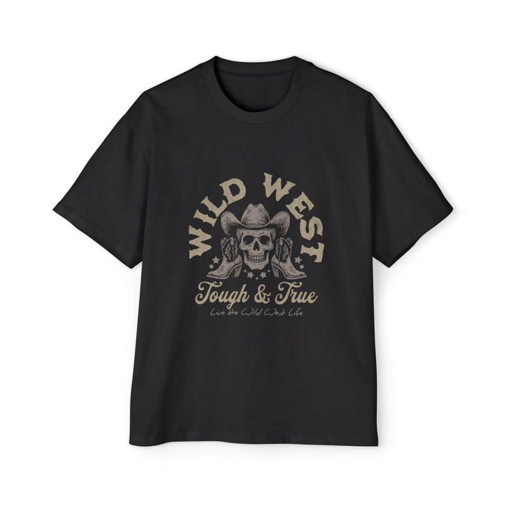 Men's Heavy Oversized Tee - Wild West Tough & True Graphic T-Shirt - S - Black - Men's Heavy Oversized Tee - Wild West Tough & True Graphic T-Shirt - Tatoo Tee