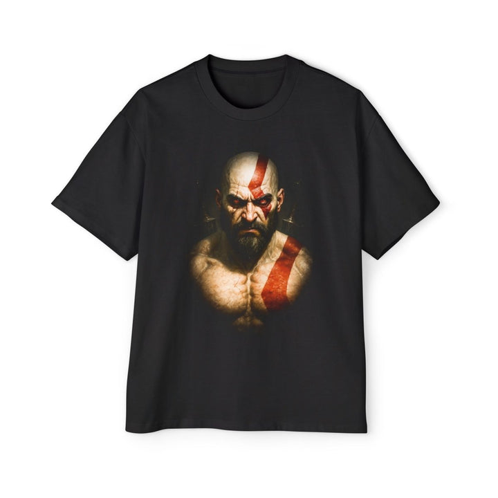 Men's Heavy Oversized Tee with God Of Warrior Design - S - Black - Men's Heavy Oversized Tee with God Of Warrior Design - Tatoo Tee