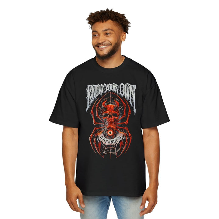 Men's Heavy Oversized Tee with Spider Graphic, Edgy Streetwear, Casual Fashion, Band Merch - S - Black - Men's Heavy Oversized Tee with Spider Graphic, Edgy Streetwear, Casual Fashion, Band Merch - Tatoo Tee