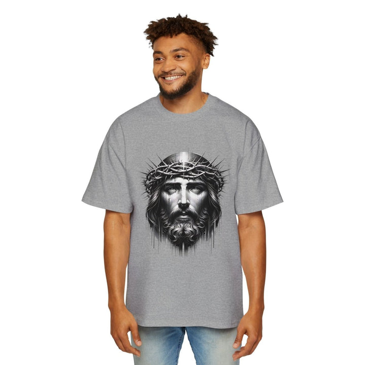 Men's Jesus Oversized Graphic Tee - Religious Art, Casual Fashion - S - Athletic Heather - Men's Jesus Oversized Graphic Tee - Religious Art, Casual Fashion - Tatoo Tee