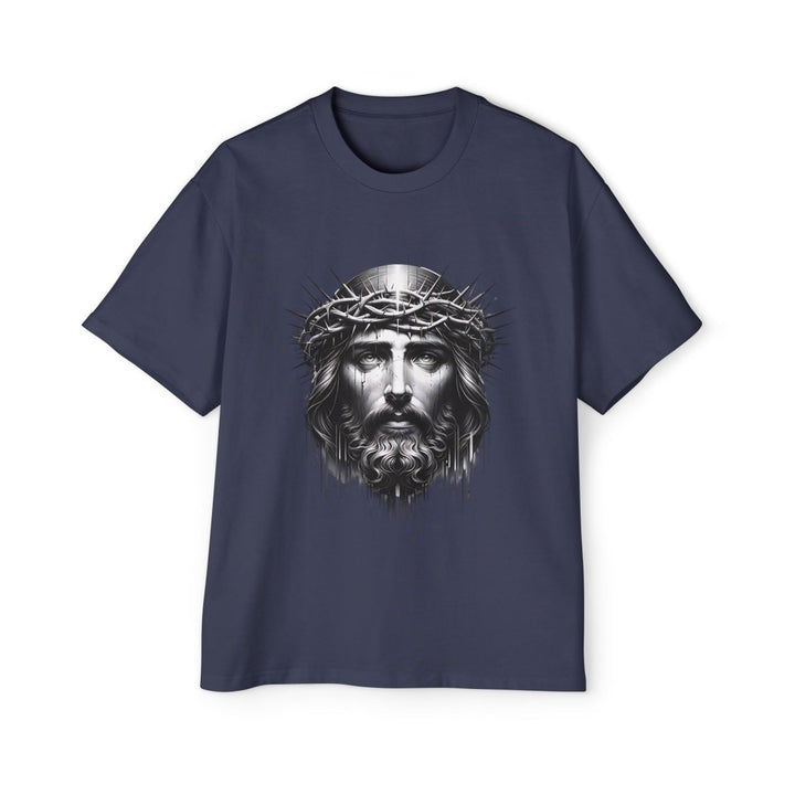 Men's Jesus Oversized Graphic Tee - Religious Art, Casual Fashion - S - Midnight Blue - Men's Jesus Oversized Graphic Tee - Religious Art, Casual Fashion - Tatoo Tee