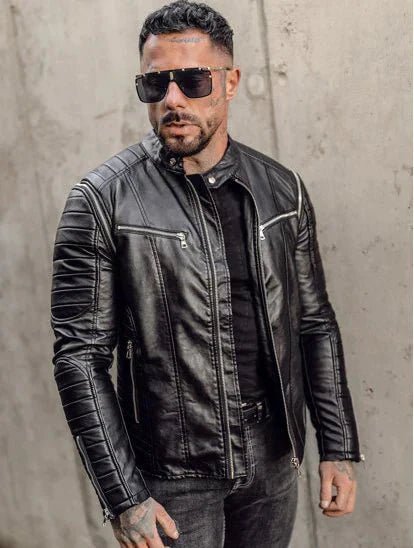 Men's Leather Jacket with Detachable Sleeves Black - Male - XS - Men's Leather Jacket with Detachable Sleeves Black - Tatoo Tee