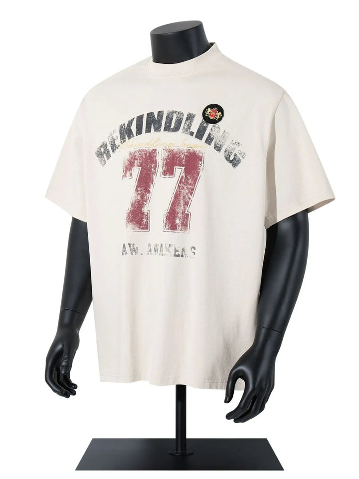 Men's Number 77 Oversized T-Shirt - Apricot - M - e3b9f3259d5f4348ba6e65bc9ddb37de - Max - Origin - Tatoo Tee