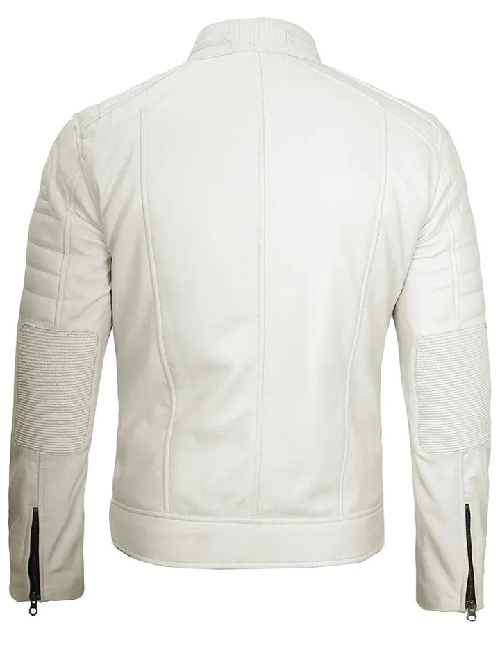 Mens Off White Cafe Racer Real Leather Jacket - XS - Mens Off White Cafe Racer Real Leather Jacket - Tatoo Tee