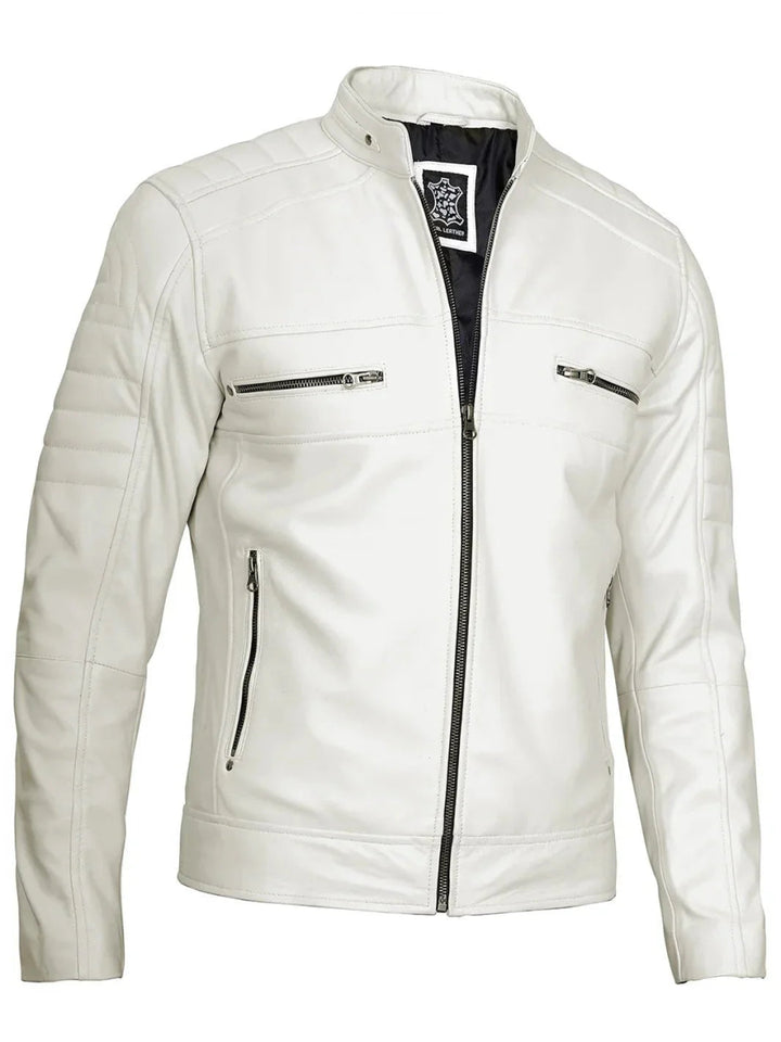 Mens Off White Cafe Racer Real Leather Jacket - XS - Mens Off White Cafe Racer Real Leather Jacket - Tatoo Tee