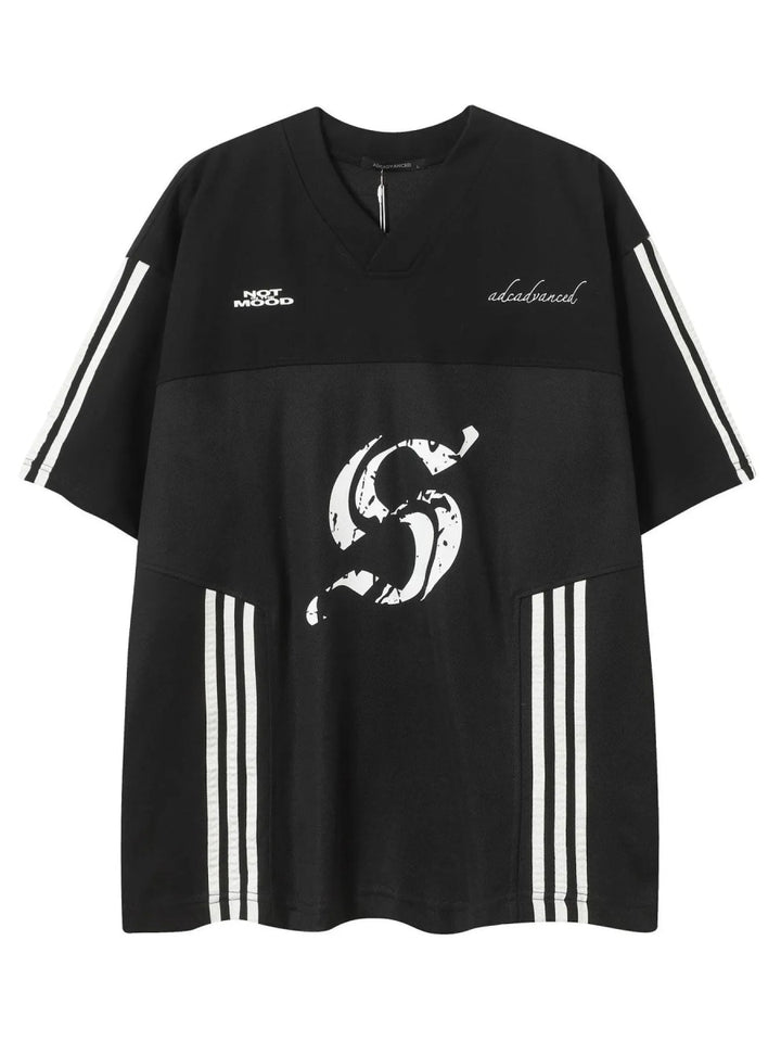 Men's Oversized V - Neck T-Shirt with Striped Details - Black - M - 33802959679b4c4ba04ebff58f8b75e8 - Max - Origin - Tatoo Tee