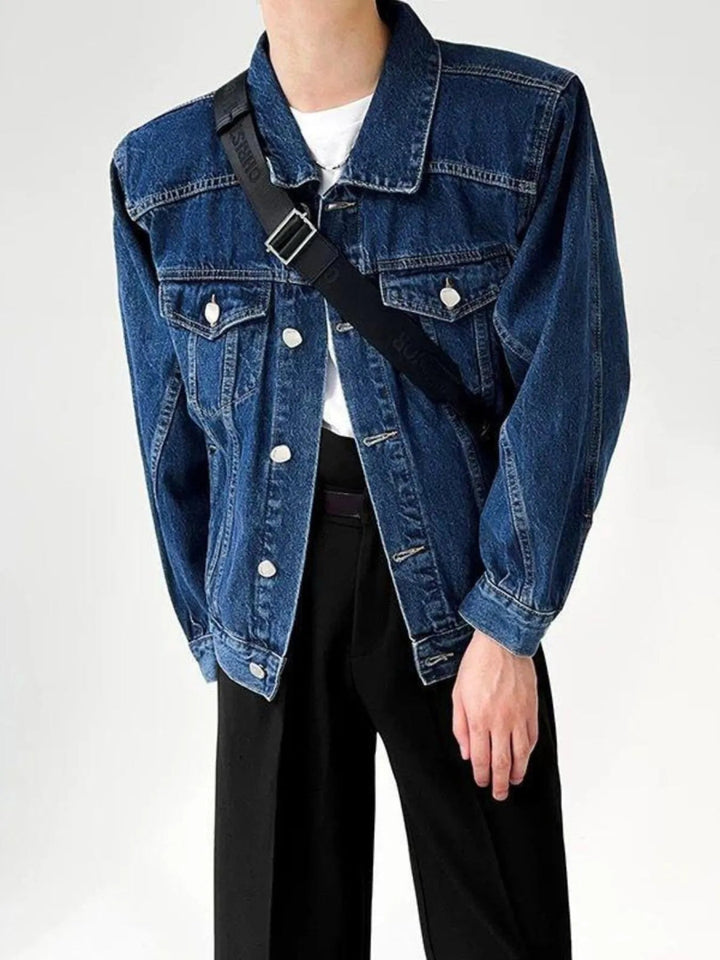 Men's Plus Size Button Up Long Sleeve Denim Jacket - Dark Blue - M - abfa678d2efe450bbc980b60185f451c - Max - Origin - Tatoo Tee